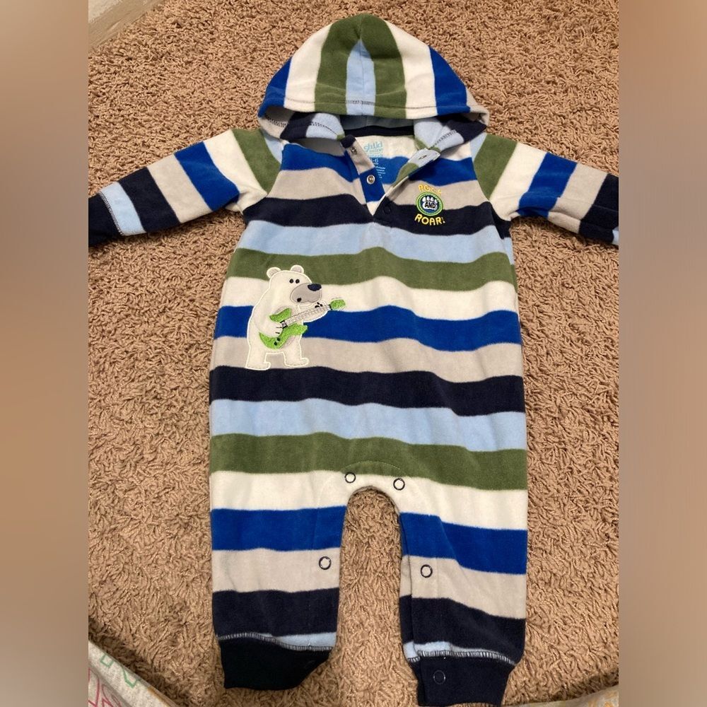 Carter’s Child of Mine 3-6 Months Hoodie Body Suit Long Sleeve Fleece Stripes